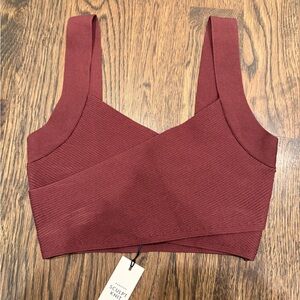 Babaton Small Burgundy Ribbed Knit Crop Top